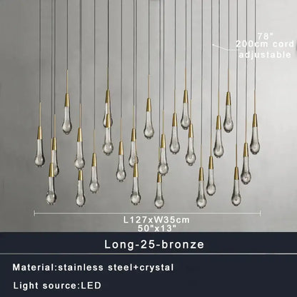 Modern dark metal crystal water-drop ceiling chandelier dining room