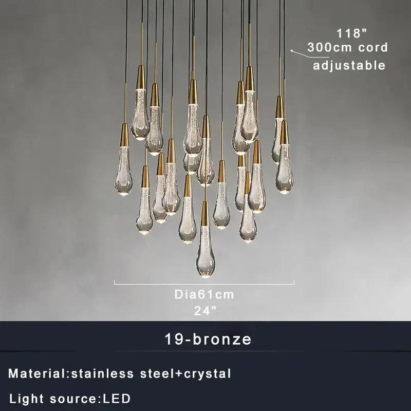 Modern dark metal crystal water-drop ceiling chandelier dining room