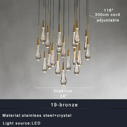Modern dark metal crystal water-drop ceiling chandelier dining room