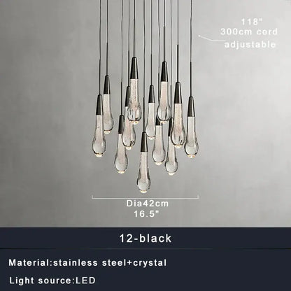 Modern dark metal crystal water-drop ceiling chandelier dining room