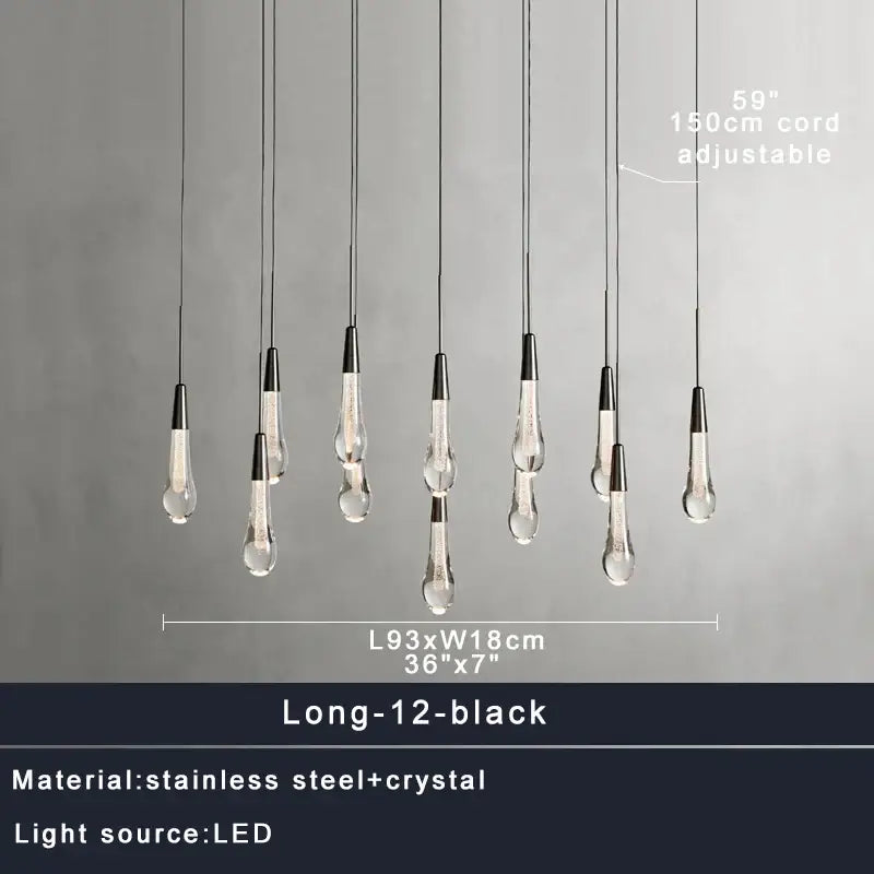Modern dark metal crystal water-drop ceiling chandelier dining room