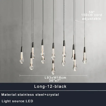 Modern dark metal crystal water-drop ceiling chandelier dining room