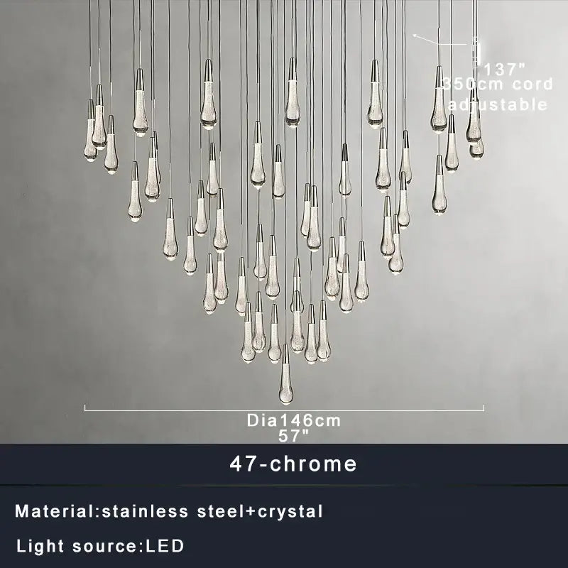 Modern dark metal crystal water-drop ceiling chandelier dining room
