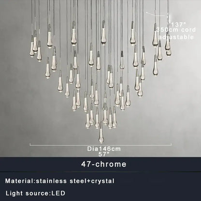 Modern dark metal crystal water-drop ceiling chandelier dining room