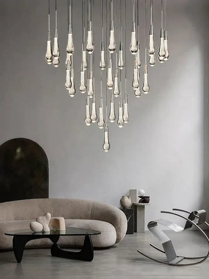 Modern dark metal crystal water-drop ceiling chandelier dining room