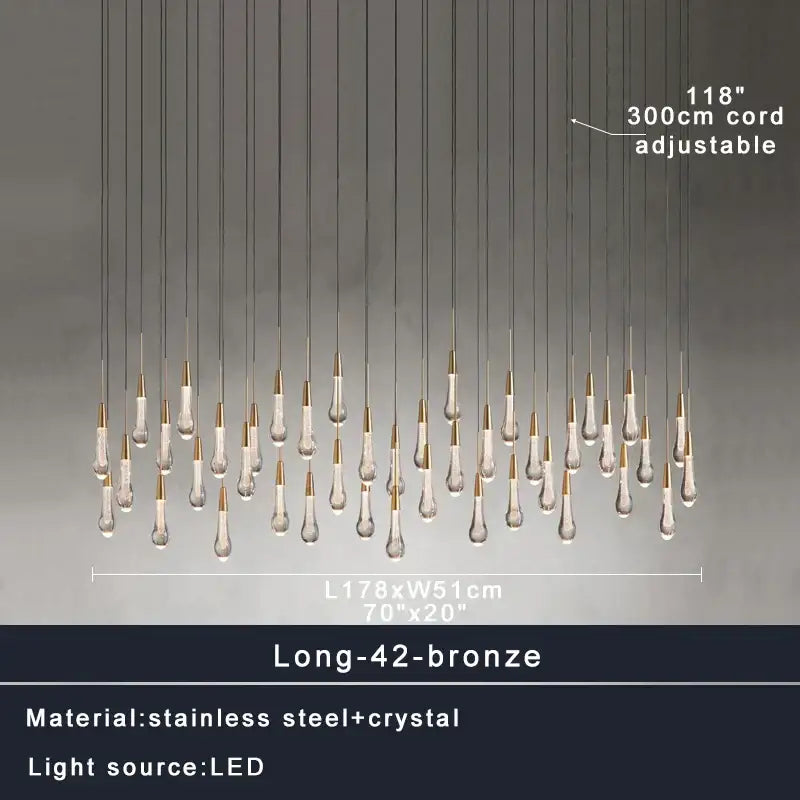 Modern dark metal crystal water-drop ceiling chandelier dining room