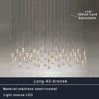 Modern dark metal crystal water-drop ceiling chandelier dining room