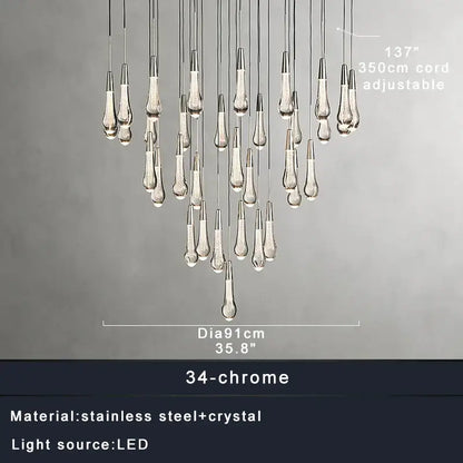 Modern dark metal crystal water-drop ceiling chandelier dining room