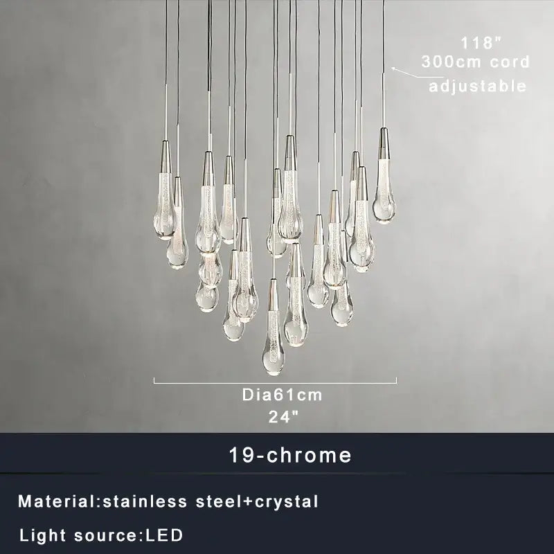 Modern dark metal crystal water-drop ceiling chandelier dining room