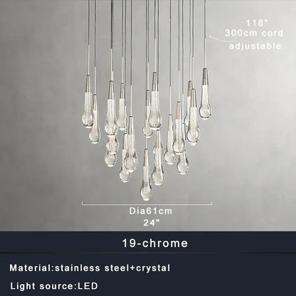 Modern dark metal crystal water-drop ceiling chandelier dining room