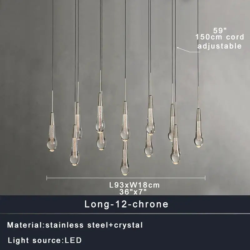 Modern dark metal crystal water-drop ceiling chandelier dining room