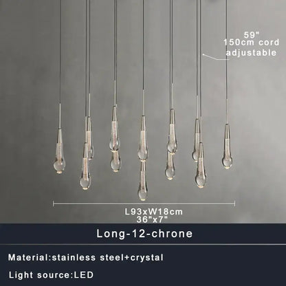 Modern dark metal crystal water-drop ceiling chandelier dining room