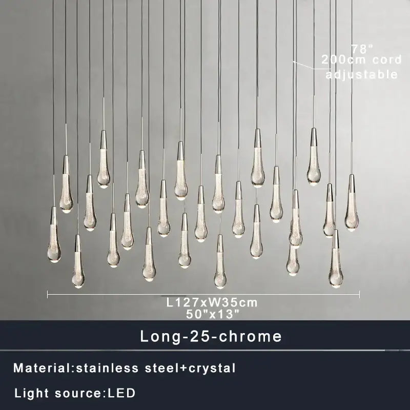 Modern dark metal crystal water-drop ceiling chandelier dining room