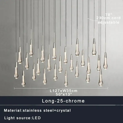 Modern dark metal crystal water-drop ceiling chandelier dining room