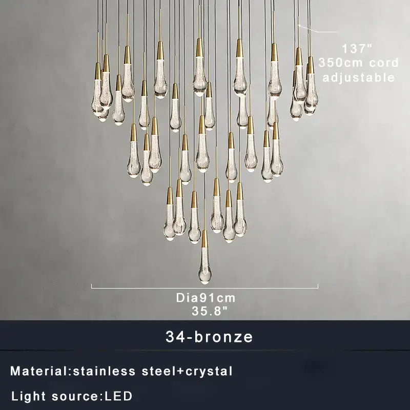 Modern dark metal crystal water-drop ceiling chandelier dining room
