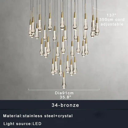 Modern dark metal crystal water-drop ceiling chandelier dining room