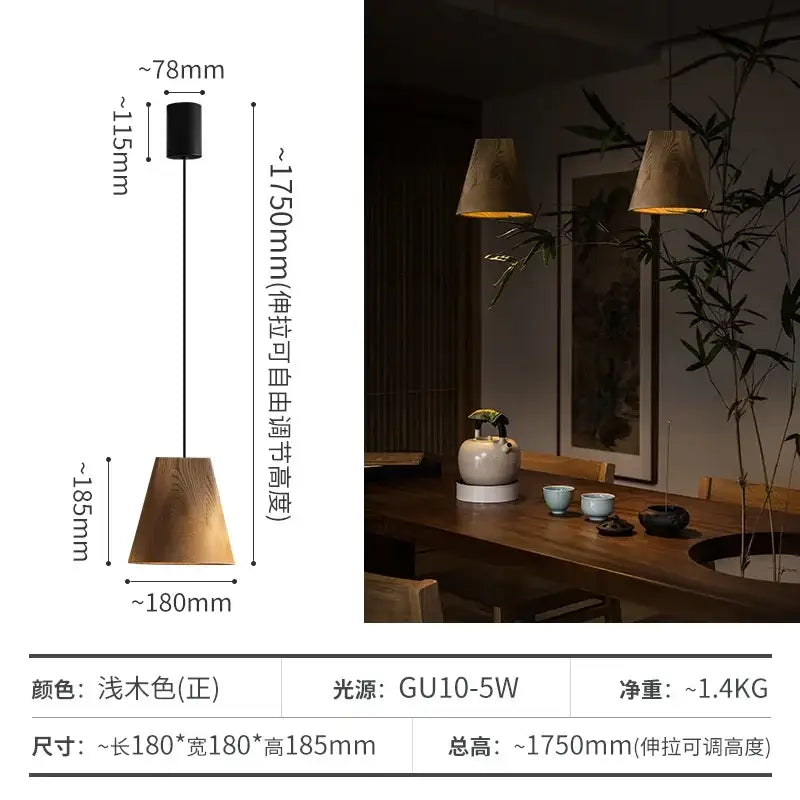 Modern dark & natural adjustable wooden chandelier dining room
