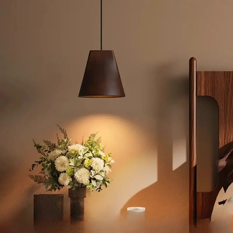 Modern dark & natural adjustable wooden chandelier dining room