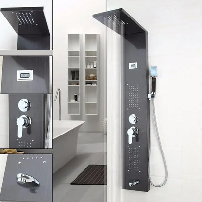 Modern dark nickel shower panel with massage system bathroom spa