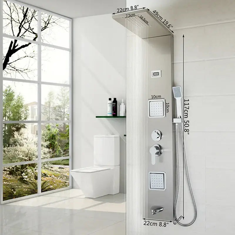 Modern dark nickel shower panel with massage system bathroom spa