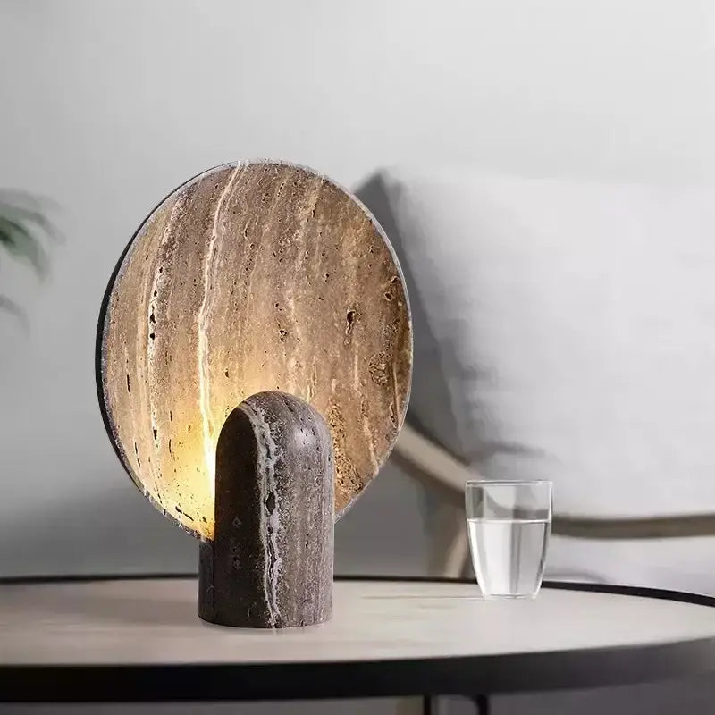 Modern dark travertine rock led table lamp for bedroom warm glow