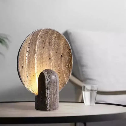 Modern dark travertine rock led table lamp for bedroom warm glow