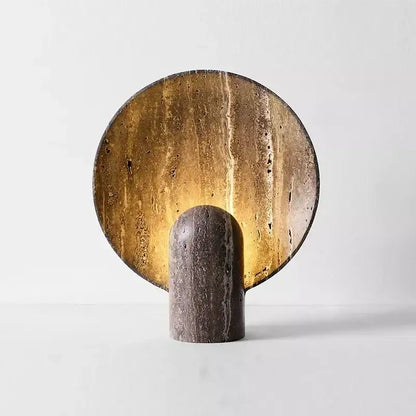Modern dark travertine rock led table lamp for bedroom warm glow
