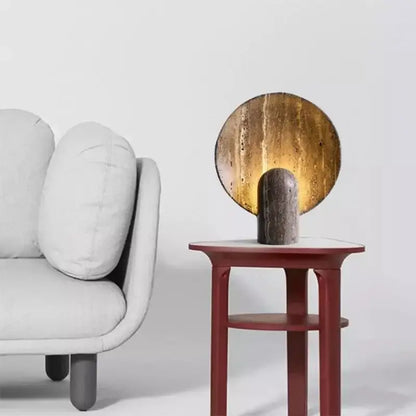 Modern dark travertine rock led table lamp for bedroom warm glow