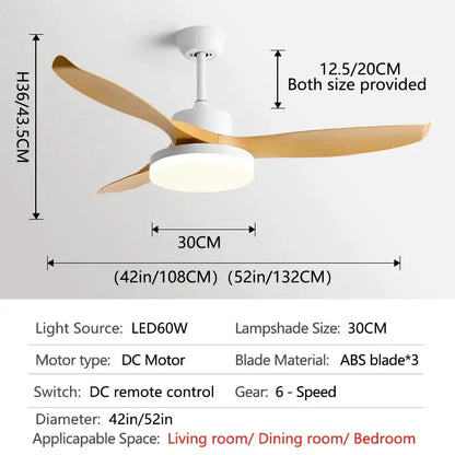 Modern dark wood ceiling fan with led light and remote control bedroom