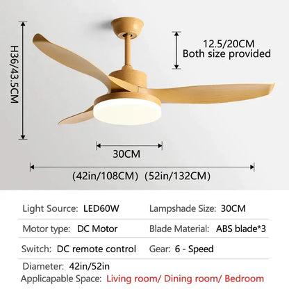 Modern dark wood ceiling fan with led light and remote control bedroom