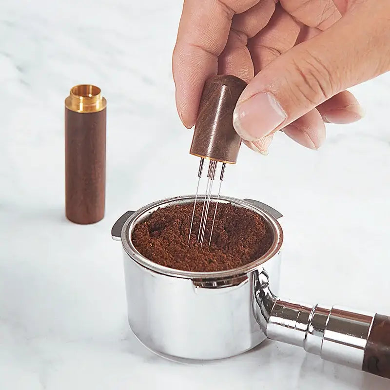 Modern dark wood espresso coffee stirrer – kitchen needle distributor