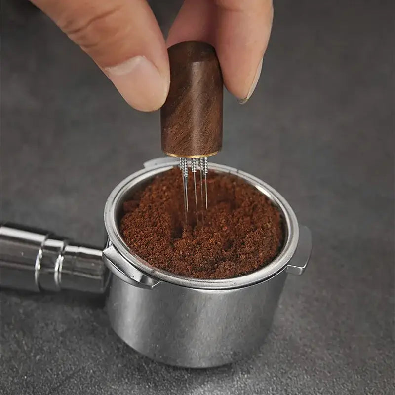 Modern dark wood espresso coffee stirrer – kitchen needle distributor