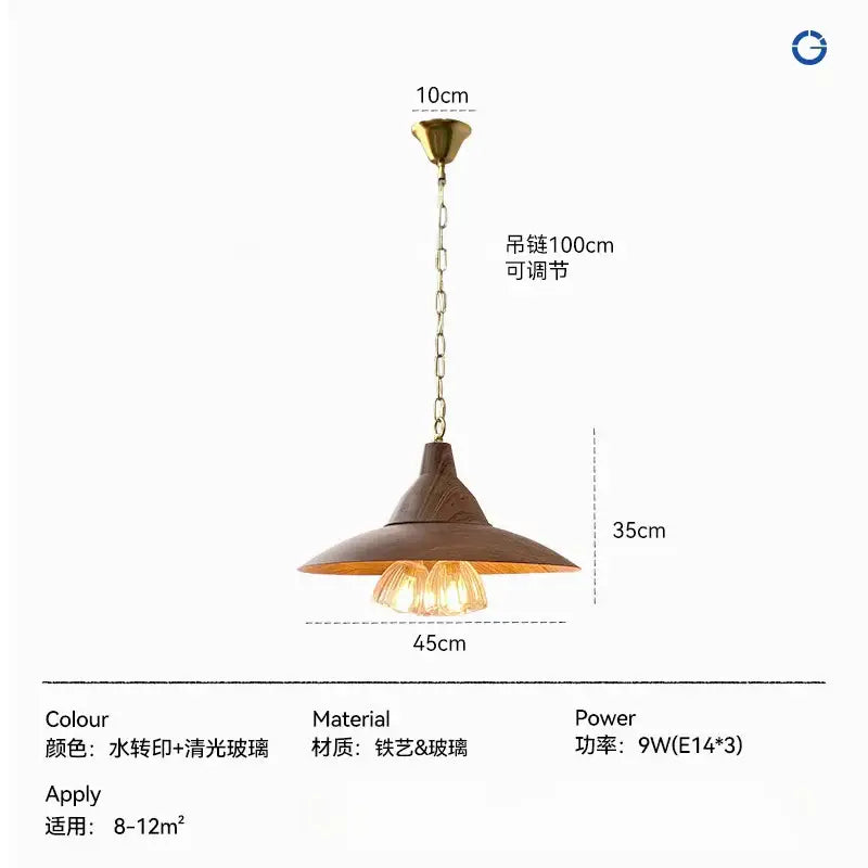 Modern dark wood iron art decor conical pendant light dining room