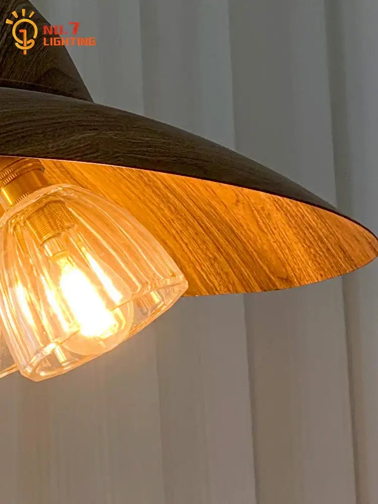 Modern dark wood iron art decor conical pendant light dining room