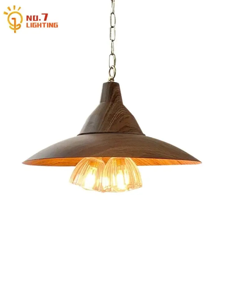 Modern dark wood iron art decor conical pendant light dining room