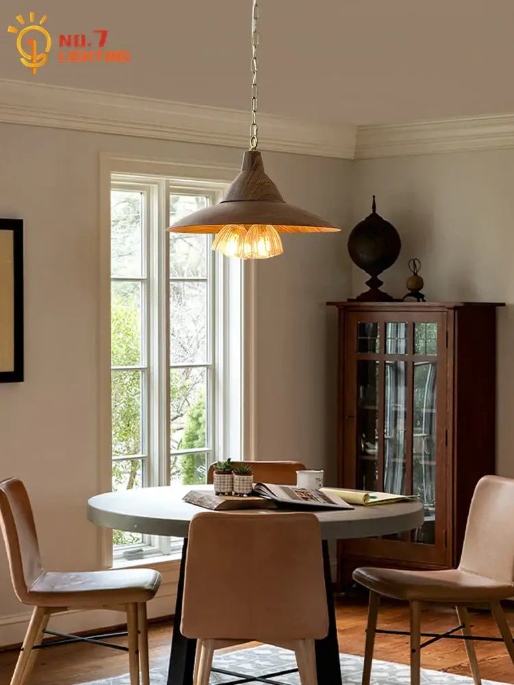 Modern dark wood iron art decor conical pendant light dining room