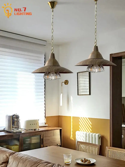 Modern dark wood iron art decor conical pendant light dining room