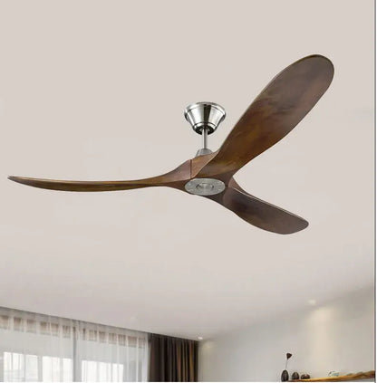 Modern dark wood large wood blade ceiling fan living room remote control
