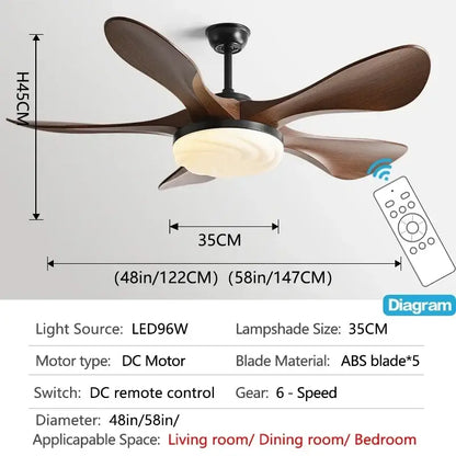 Modern dark wood led ceiling fan living room light