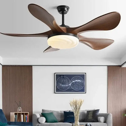 Modern dark wood led ceiling fan living room light