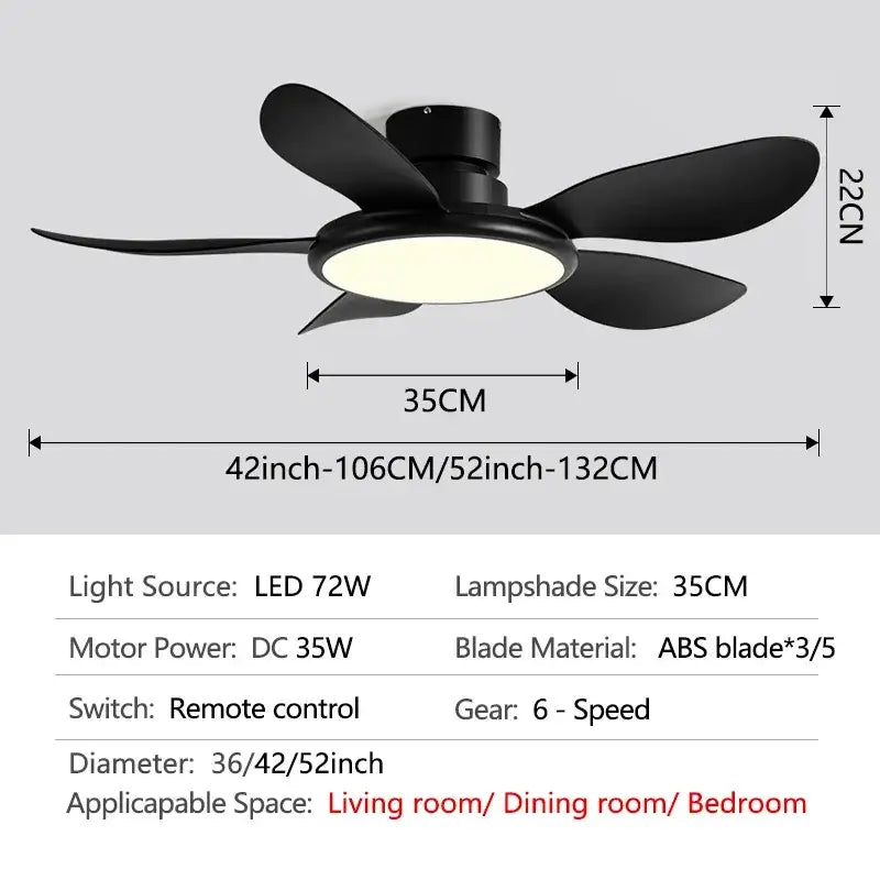 Modern dark wood led ceiling fan living room with remote control