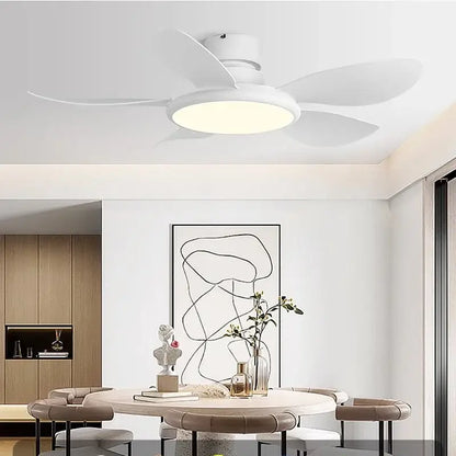 Modern dark wood led ceiling fan living room with remote control