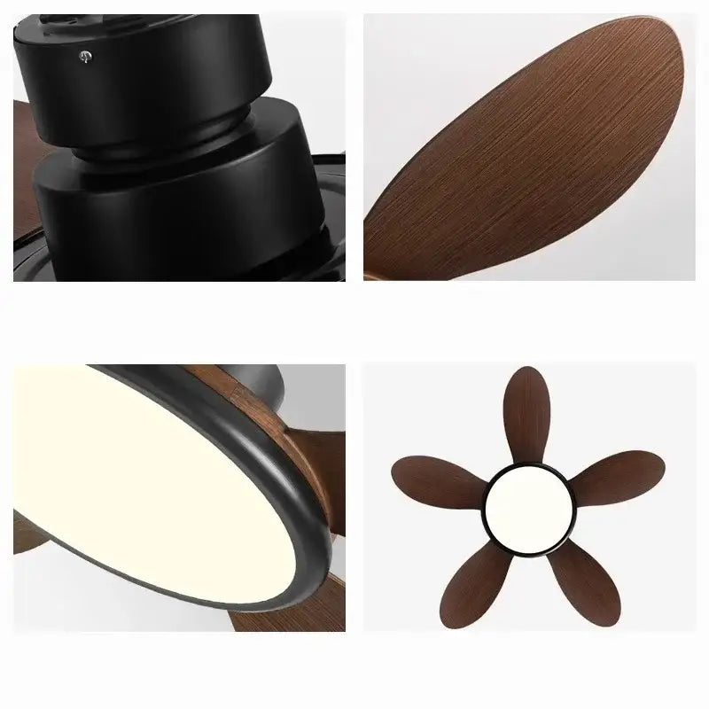 Modern dark wood led ceiling fan living room with remote control