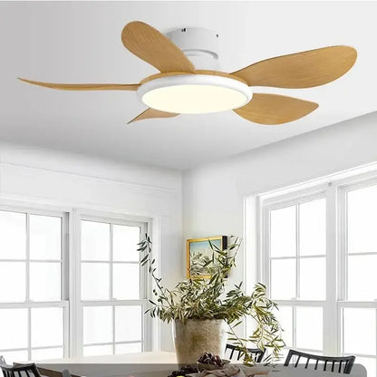 Modern dark wood led ceiling fan living room with remote control