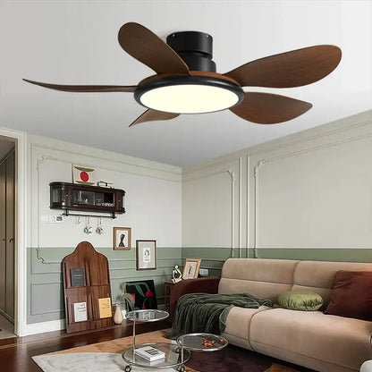 Modern dark wood led ceiling fan living room with remote control