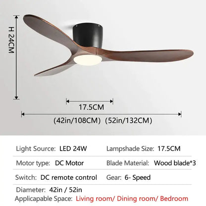 Modern dark wood remote control ceiling fan bedroom low floor fan
