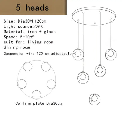 Modern bubble led chandelier clear glass dining room light