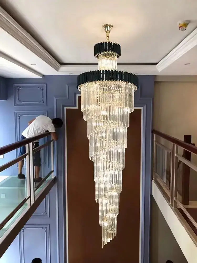 Modern crystal black clear led chandelier for staircase