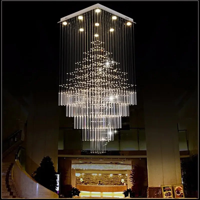Modern crystal columnar chandelier for living room stair loft