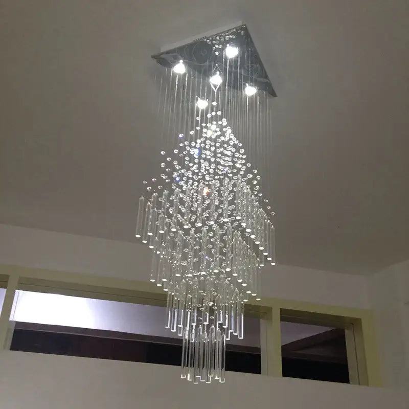 Modern crystal columnar chandelier for living room stair loft